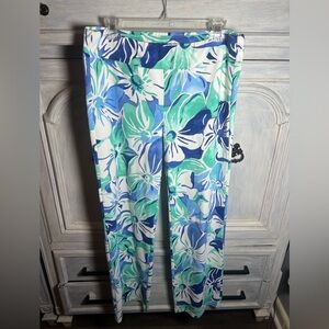 J. McLaughlin Blue Green Floral Printed‎ Catalina Cloth Pull On Pants Preppy